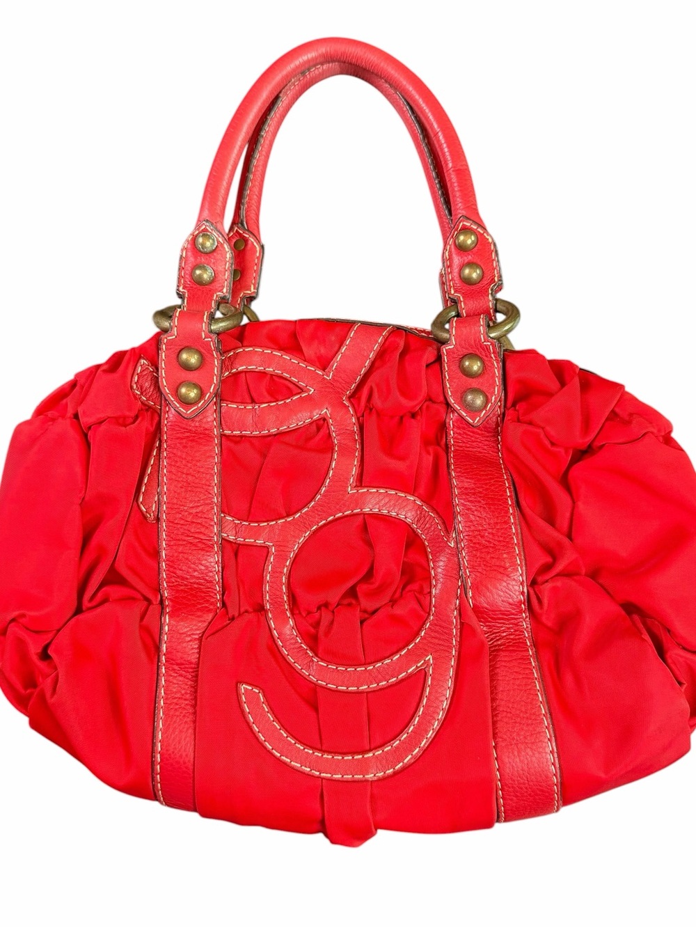 PG Red Signature Ruched Nylon Well Loved Y2K Style Two Handle Bag- FAIR READ